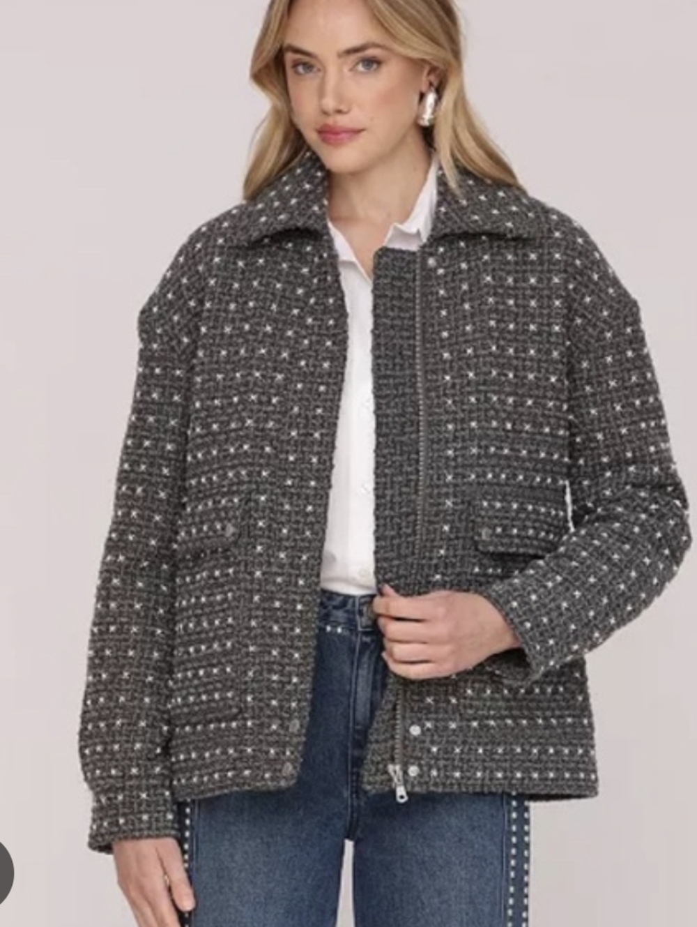 Anthropologie Avec Les Filles Woven Textured Zip-Front Jacket Gray Size S